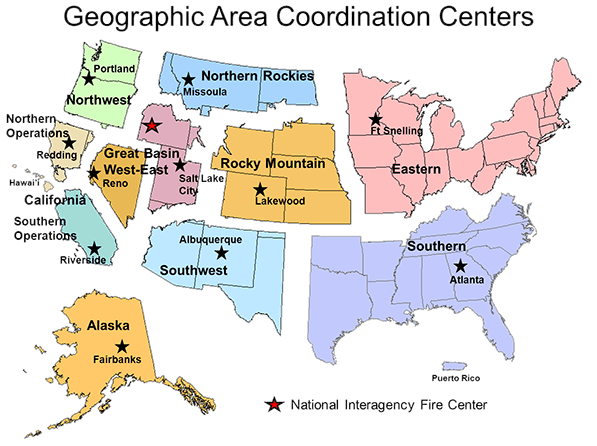 Geographic Area Coordination Centers Map of the Unites States of America